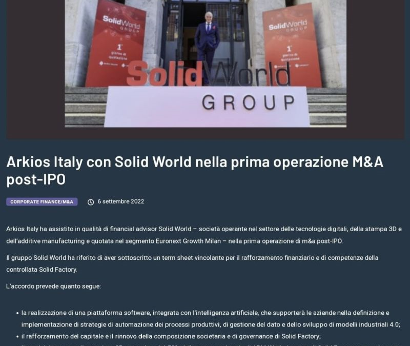 Arkios Italy S.p.A. ha supportato SolidWorld GROUP